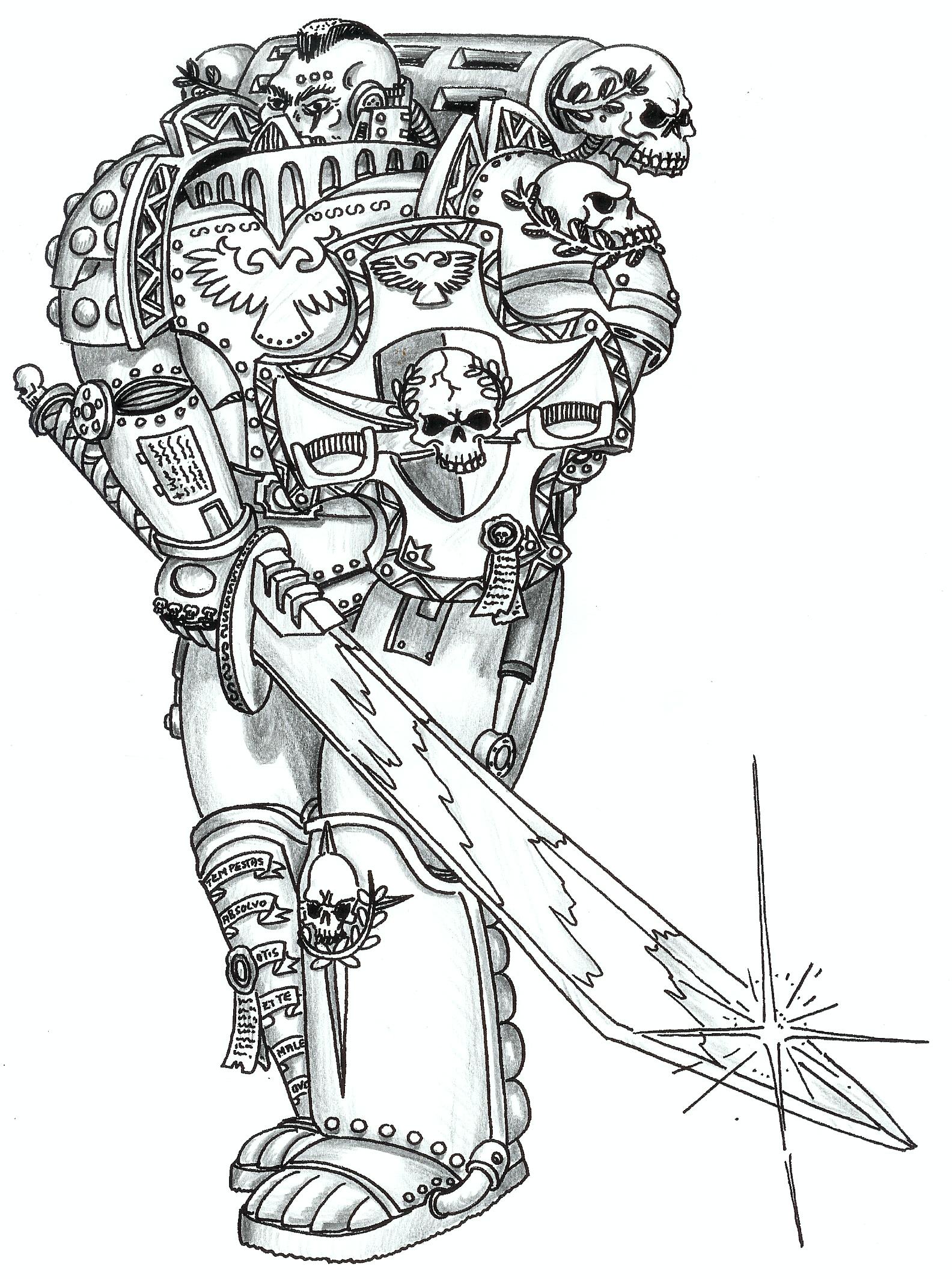 80´s, Artwork, Chaos, Chaos Space Marines, Conversion, Daemons, Drawing